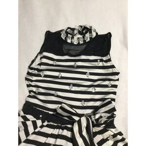 Girls Black White Striped Rhinestone Sparkle Performance Dress Kids Size 7